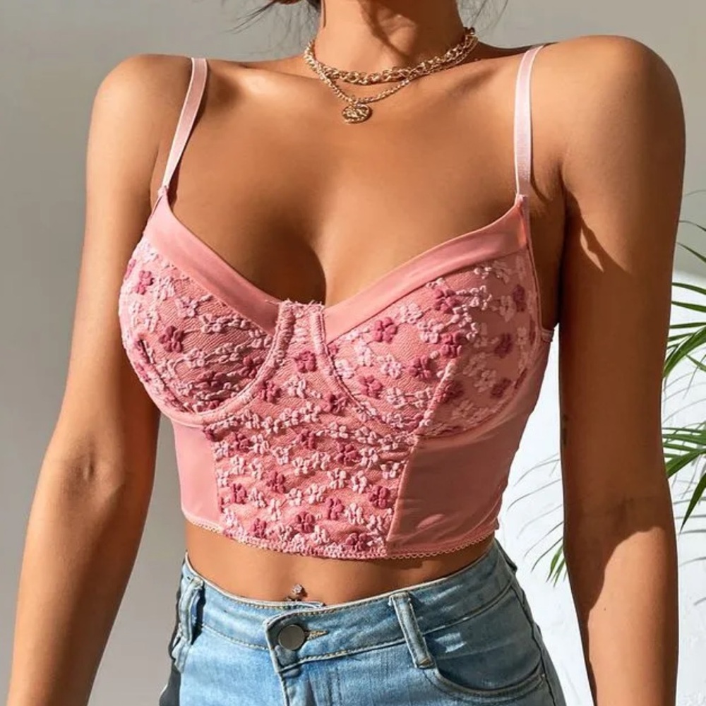 Pink Floral Spaghetti strap Top - Picture 4 of 12